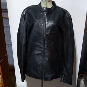Merona Men's Black Leather Jacket cafe racer style